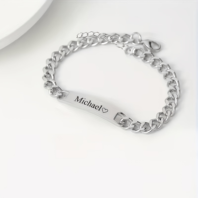 Custom Stainless Steel Cuban Couple Bracelet, Personalized Gift